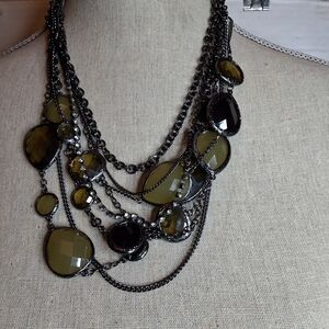 Vintage Hematite Color Cascading Bib Necklace